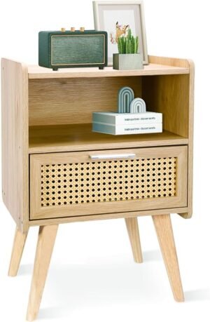 rattan nightstand bedside table